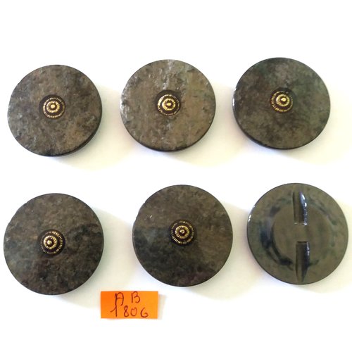 6 boutons en résine gris et doré - 34mm - ab1806