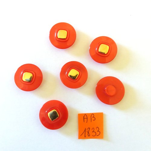 6 boutons en résine rouge et doré - 18mm - ab1833