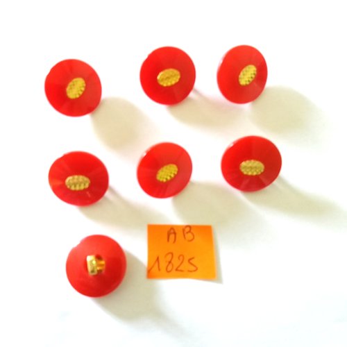 7 boutons en résine rouge et doré - 17mm - ab1825