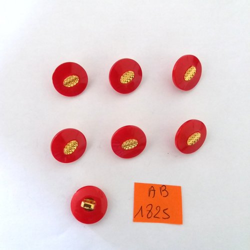 7 boutons en résine rouge et doré - 15mm - ab1825