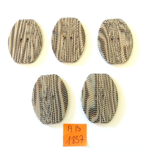 5 boutons en résine marron/beige - 28x37mm - ab1837