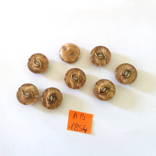 8 boutons en résine beige et doré - 16mm - ab1854