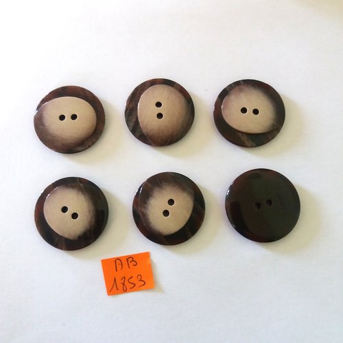 6 boutons en résine marron et beige - 27mm - ab1853