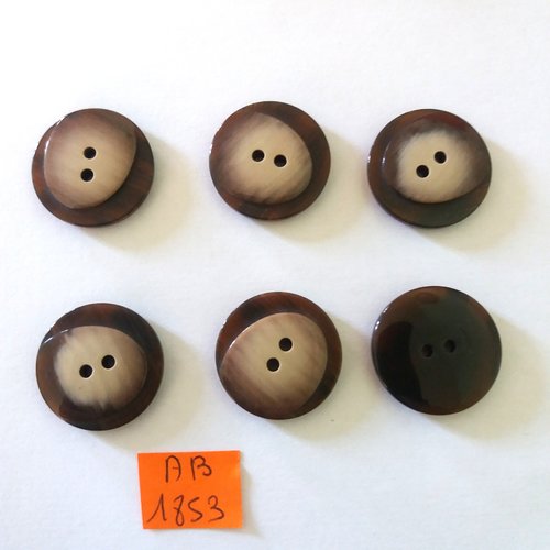 6 boutons en résine marron et beige - 22mm - ab1853