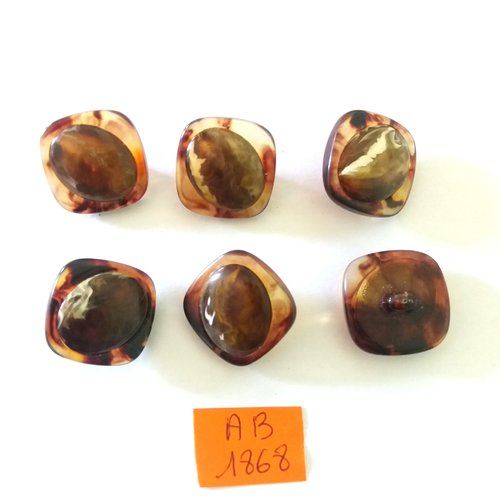 6 boutons en résine marron opaque - 21x21mm - ab1868