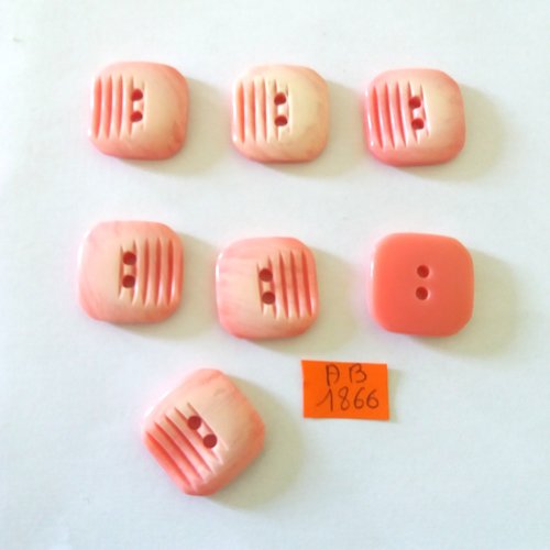 7 boutons en résine rose - 23x23mm - ab1866