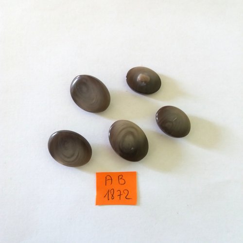 5 boutons en résine gris/noir - 17x22mm et 13x18mm - ab1872