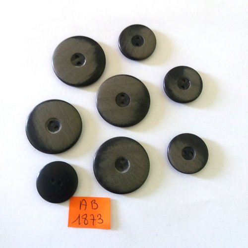 8 boutons en résine gris/noir - 28mm et 20mm - ab1873