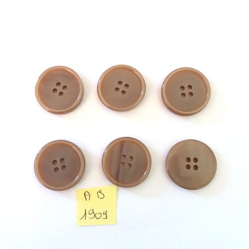 6 boutons en résine marron/gris - 25mm - ab1909