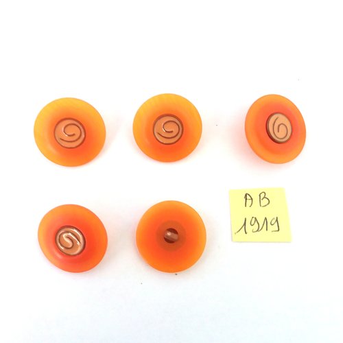 5 boutons en résine orange et doré - 23mm - ab1919