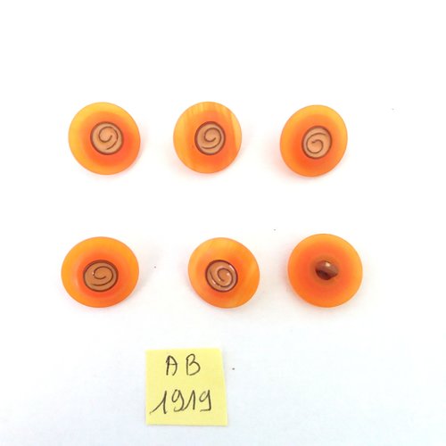 6 boutons en résine orange et doré - 18mm - ab1919