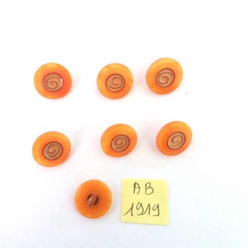 7 boutons en résine orange et doré - 15mm - ab1919