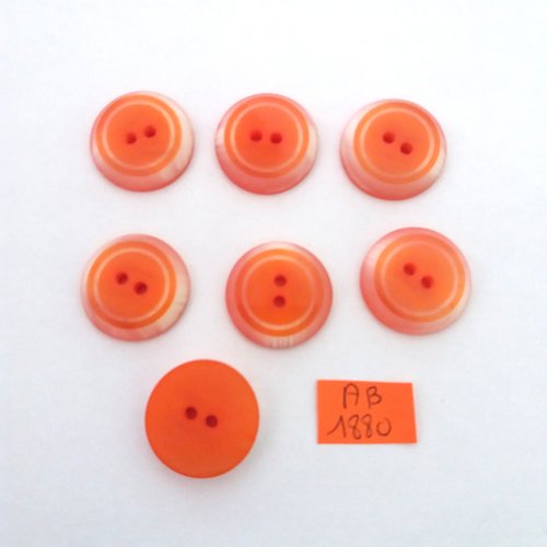 7 boutons en résine orange et écru - 22mm - ab1880