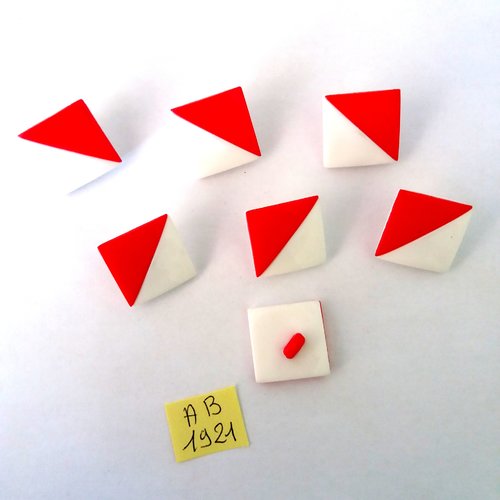 7 boutons en résine rouge et blanc - 19x19mm - ab1921