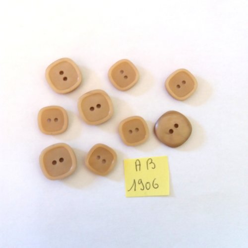 9 boutons en résine beige - 16x16mm et 14x14mm - ab1906