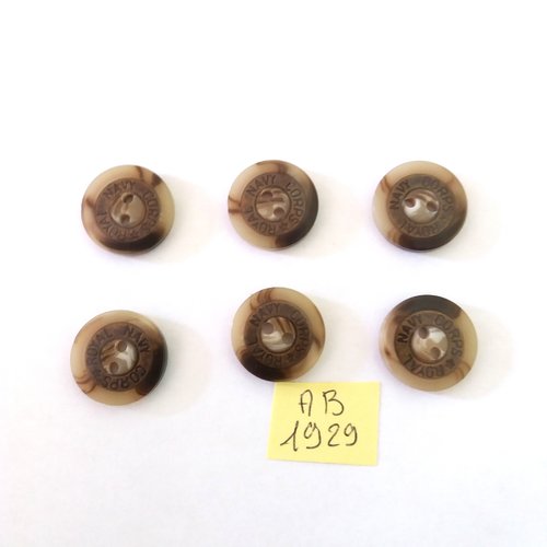 6 boutons en résine kaki et marron - 18mm - ab1929