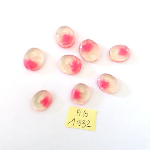 8 boutons en résine rose et transparent - 15x18mm et 13x15mm - ab1932