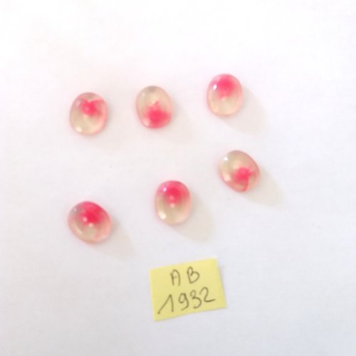 6 boutons en résine rose et transparent - 11x13mm - ab1932
