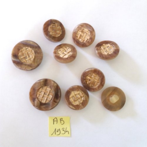 9 boutons en résine marron et beige - 23mm et 18mm - ab1934