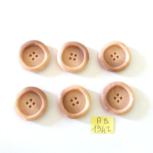 6 boutons en résine beige - 27mm - ab1942