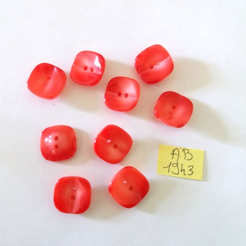 9 boutons en résine rouge clair - 16x16mm - ab1943