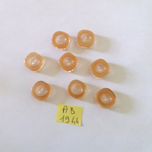 8 boutons en résine beige et transparent - 13x13mm - ab1944