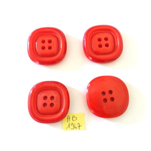 4 boutons en résine rouge - 33x33mm - ab1947