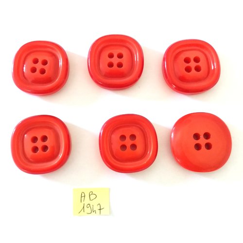 6 boutons en résine rouge - 29x29mm - ab1947