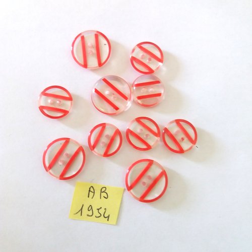 10 boutons en résine rouge et transparent - 17mm et 14mm - ab1954