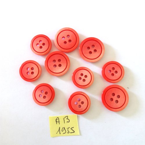 10 boutons en résine rouge clair - 18mm et 15mm - ab1955