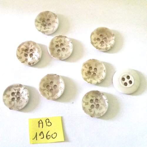9 boutons en résine gris clair - 17mm - ab1960