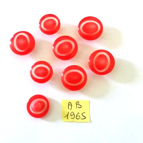 8 boutons en résine rouge et transparent - 17mm et 15mm - ab1965