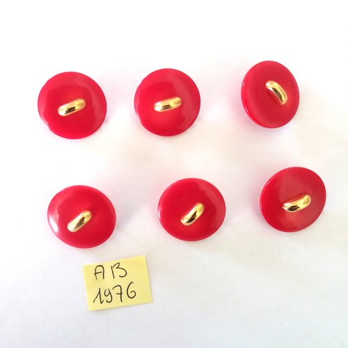 6 boutons en résine rouge et doré - 22mm - ab1976
