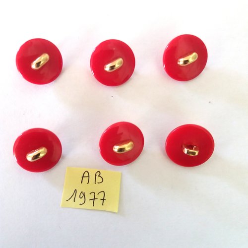 6 boutons en résine rouge et doré - 18mm - ab1976