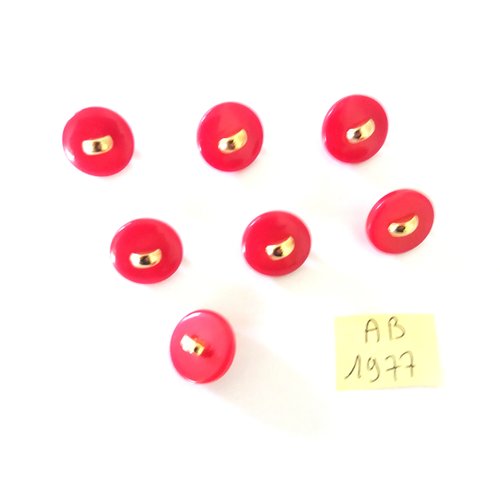 7 boutons en résine rouge et doré - 15mm - ab1976