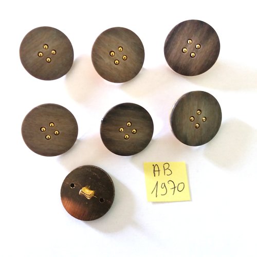 7 boutons en résine marron et doré - 23mm - ab1970