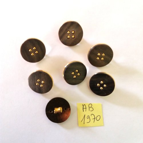 7 boutons en résine marron et doré - 18mm - ab1970