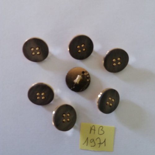 7 boutons en résine marron et doré - 15mm - ab1971