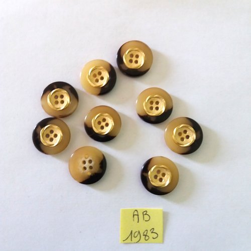 9 boutons en résine marron beige et doré - 18mm - ab1983