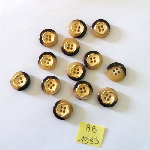 13 boutons en résine marron beige et doré - 15mm - ab1983