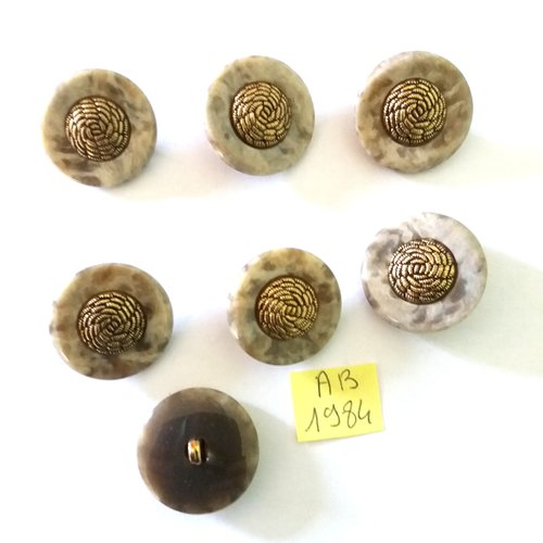 6 boutons en résine gris et doré - 27mm - ab1984