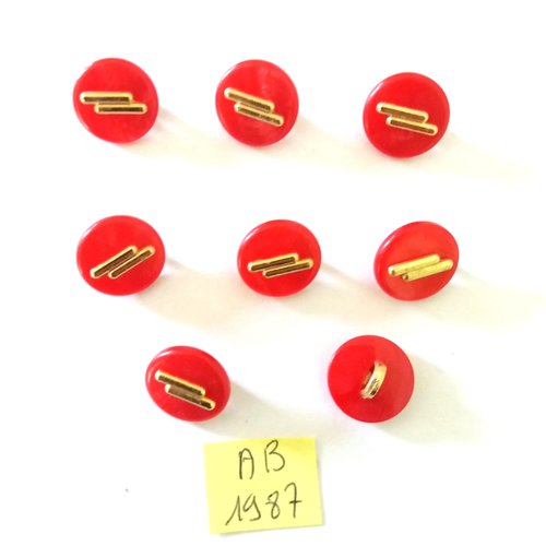 8 boutons en résine rouge et doré - 15mm - ab1987