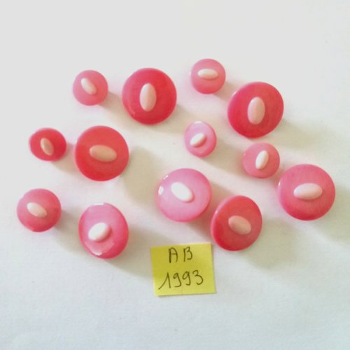 13 boutons en résine rose - taille diverse - ab1993