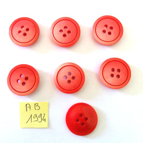 7 boutons en résine rouge - 20mm - ab1994