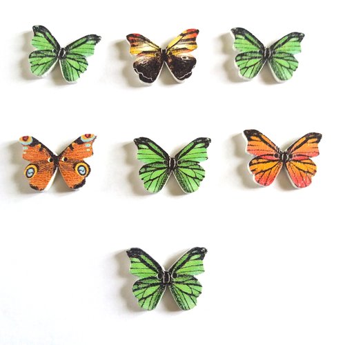 7 boutons fantaisies en bois - papillon - multicolore - 20x28mm - f8 n°2