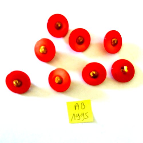 8 boutons en résine rouge et doré - 18mm - ab1995
