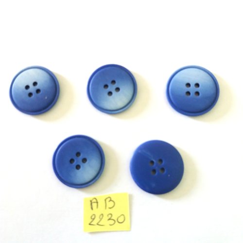 5 boutons en résine bleu - 22mm - ab2230