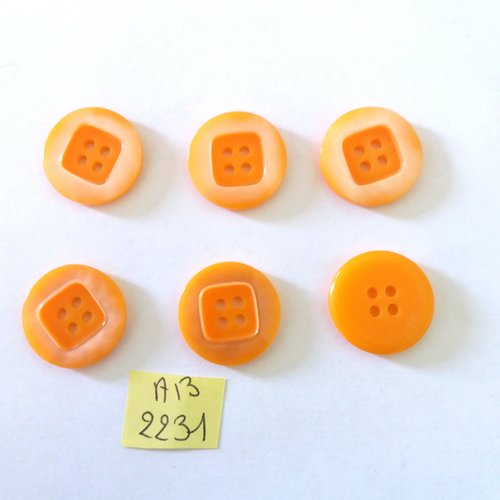 6 boutons en résine orange - 20mm - ab2231