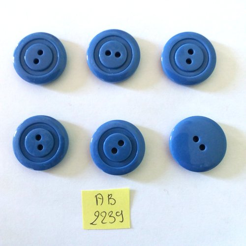 6 boutons en résine bleu - 22mm - ab2239