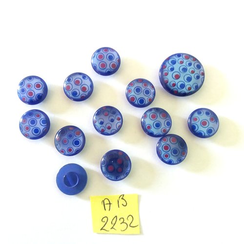 13 boutons en résine bleu et rouge - 18mm et 12mm - ab2232